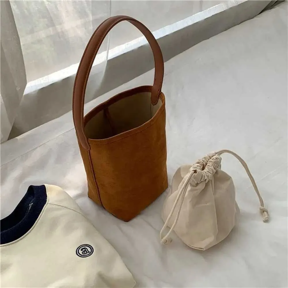 Designer-Tasche Retro Wildleder Eimer einfarbig Handtasche matt PU Leder Schulter koreanische Brieftasche Unterarmtasche für Mädchen_voghion.com