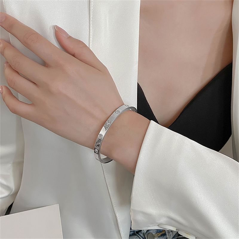 Casual Simple Style Streetwear Geometric 304 Stainless Steel Zircon Bangle In Bulk_voghion.com