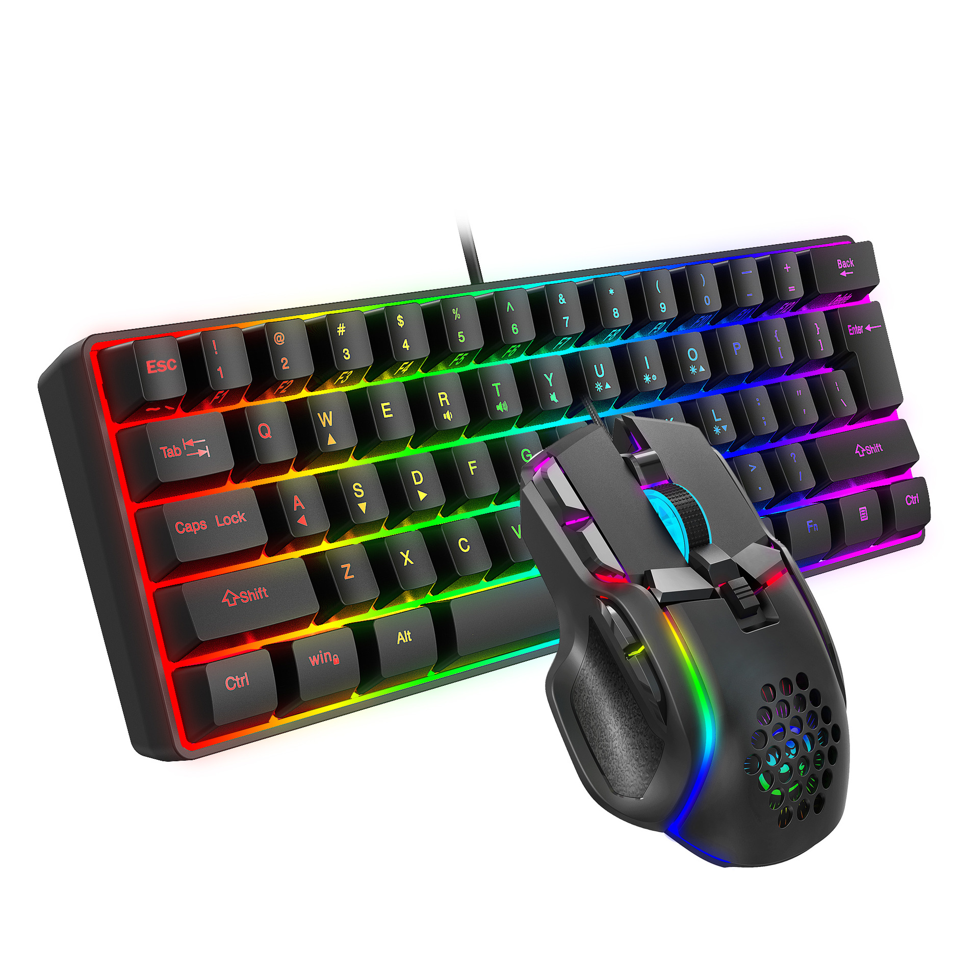 Set nou de 61 de taste cu fir, luminos, cu mouse RGB cu orificii, tastatură pentru jocuri de birou_voghion.com