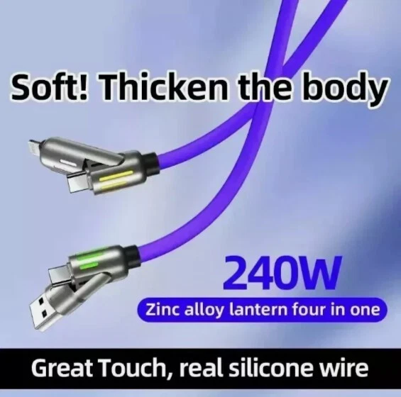 4 In 1 Multi-USB Charging Cable - MAX 240W Fast Charging/With USB A+ Type-C 5ft_voghion.com