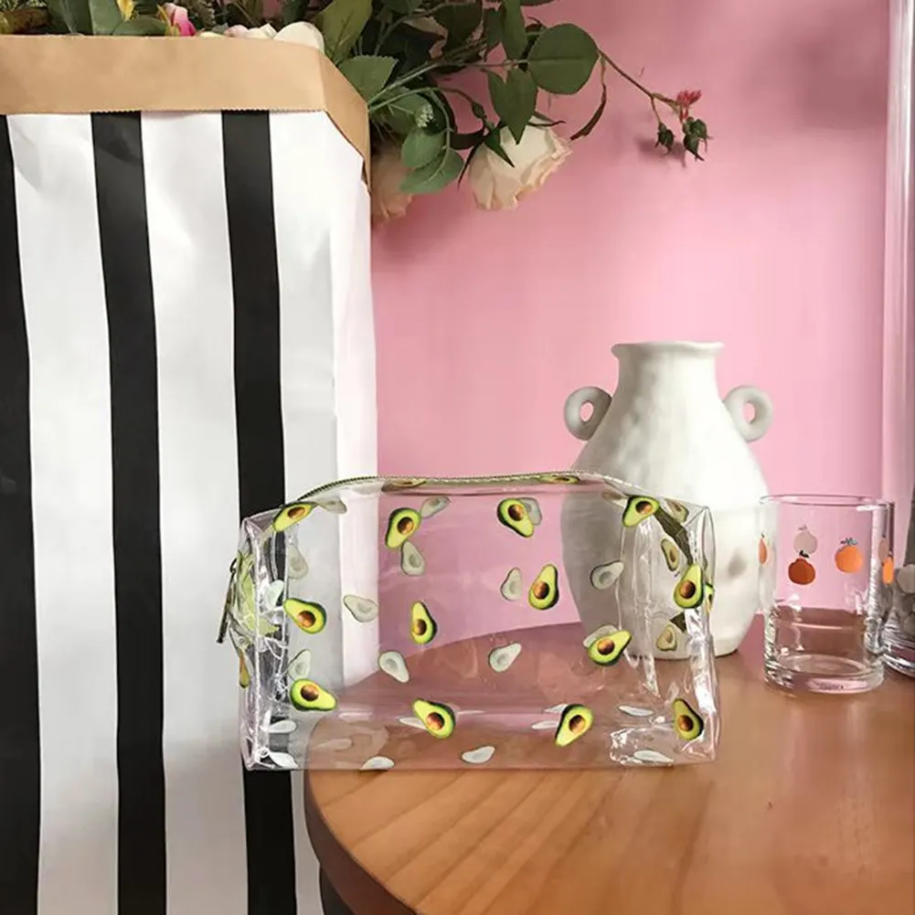 Borsa da toilette trasparente in PVC per cosmetici, frutta e avocado, piccola, impermeabile, multifunzione, per donne e ragazze, portapenne_voghion.com