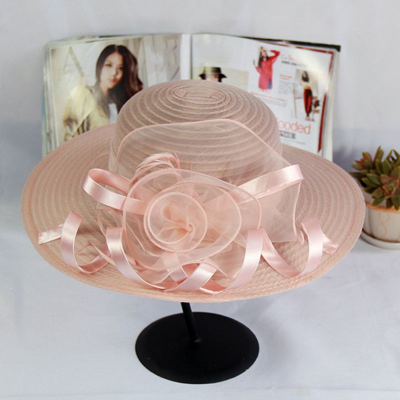 Zhuoxinder Fashion Dámská Organza Květinová Široká Brimka Šaty do kostela Kentucky Derby Sluneční Klobouk-Černá_voghion.com