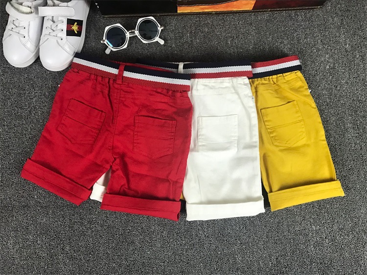 Mother&Kids Children's red, white and yellow shorts with belt 5 minutes shorts with stretch ripped pants_voghion.com