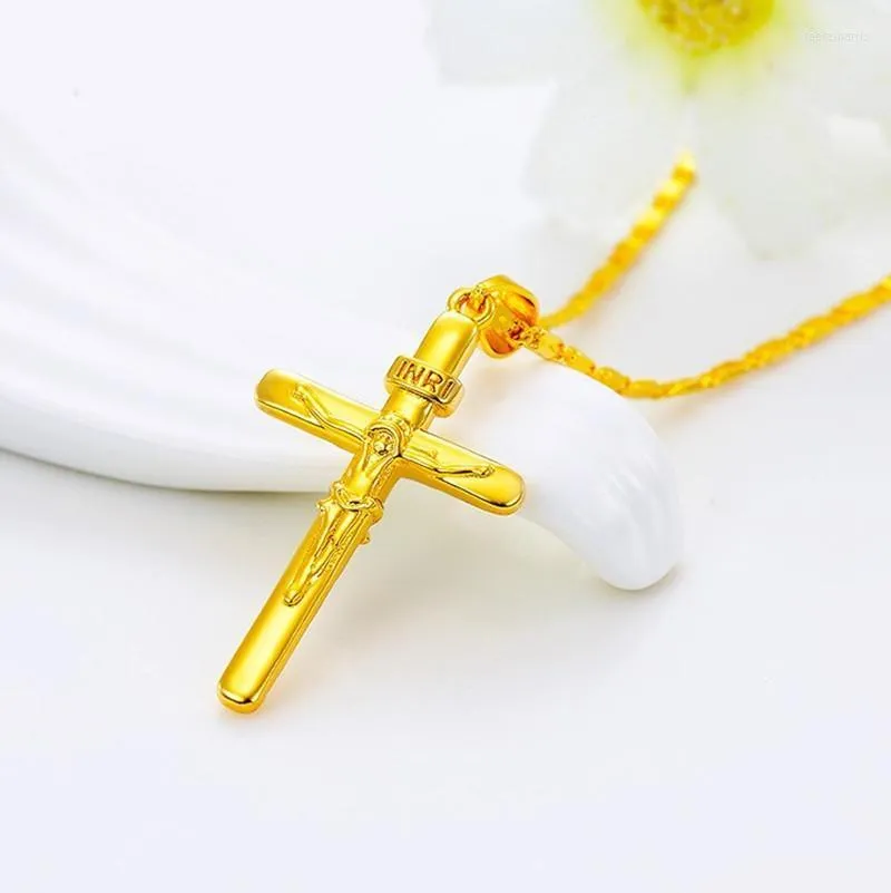 Collane con ciondolo di alta qualità in oro puro color croce per donne e uomini, gioielli da sposa_voghion.com