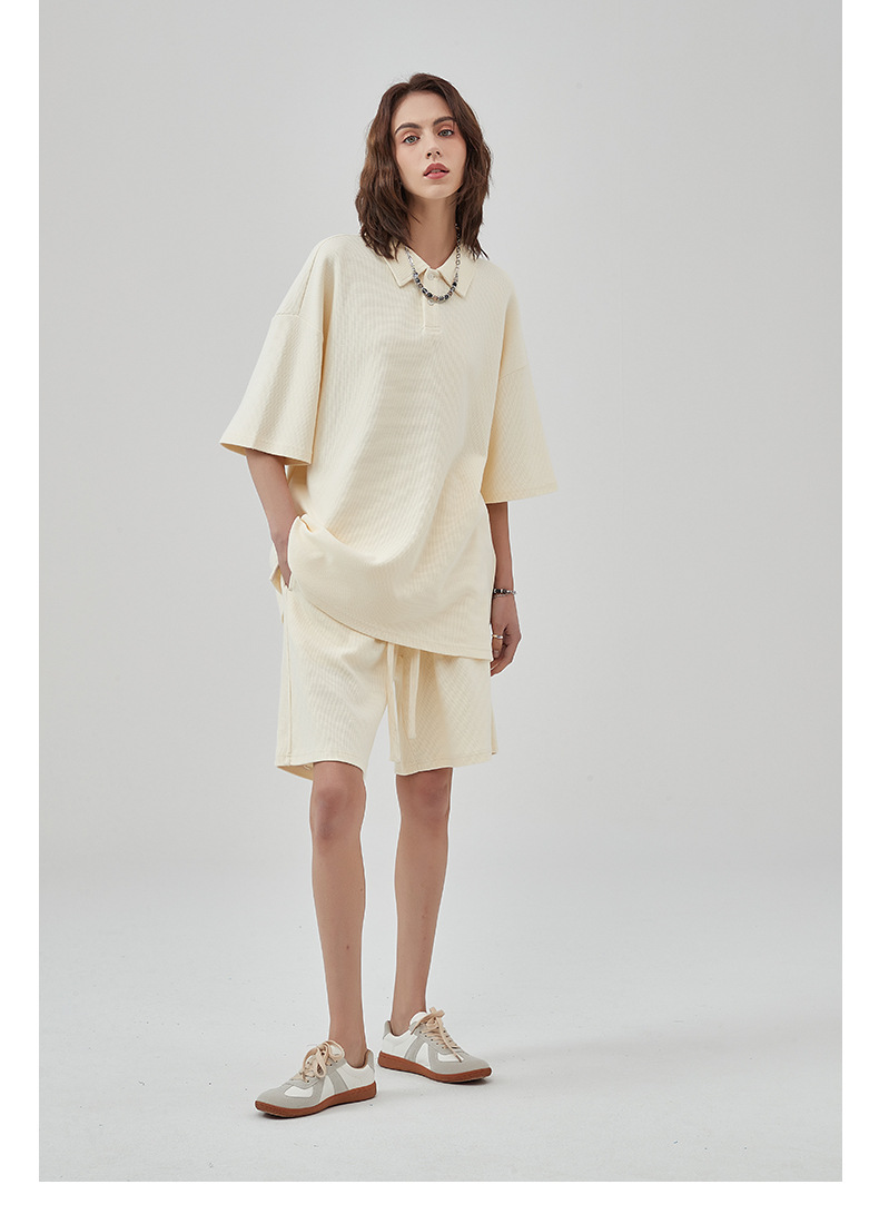 ARTIE Men's Wear | High-end breathable diamond pattern waffle shorts set, loose casual top, wide-leg shorts_voghion.com