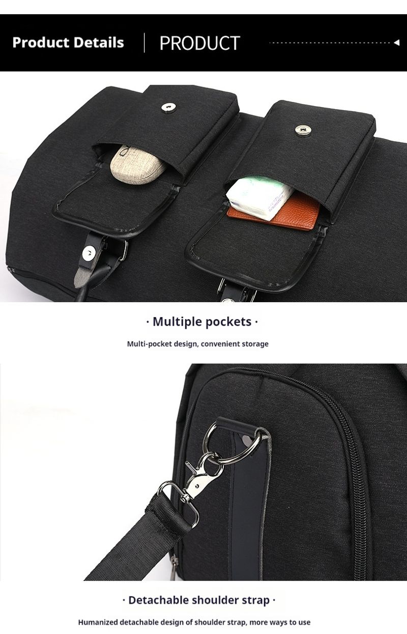 Schwarze neue faltbare Aufbewahrungsreisetasche mit großem Fassungsvermögen, modische wasserdichte Fiesstasche,_voghion.com