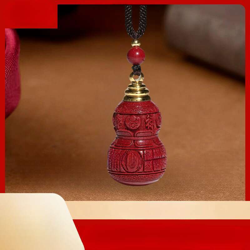 【 8342 People's Collection 】 Hollow Cinnabar Lucky Life Hollow Gourd Necklace Phone Key Pendant, Hollowed Out Red_voghion.com