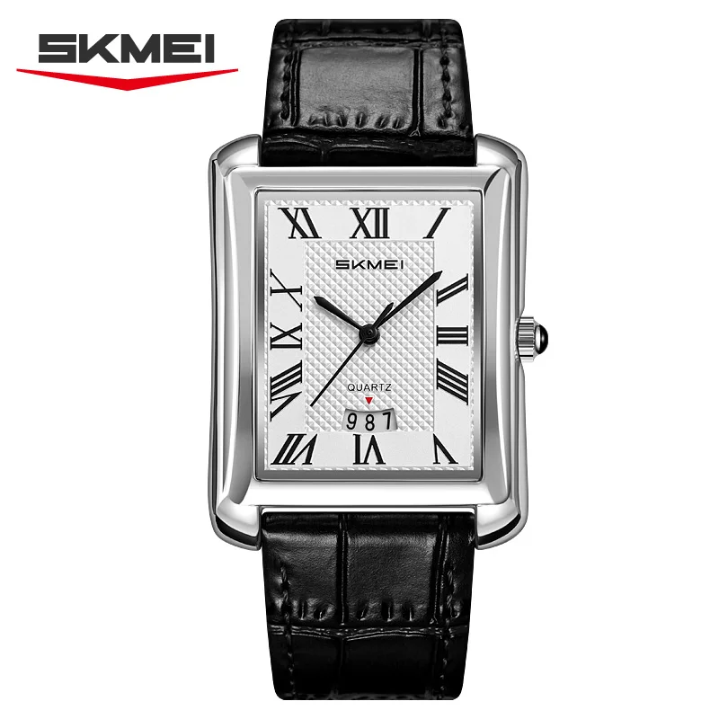 Men's Square Quartz Watch With Calendar And Leather Strap_voghion.com