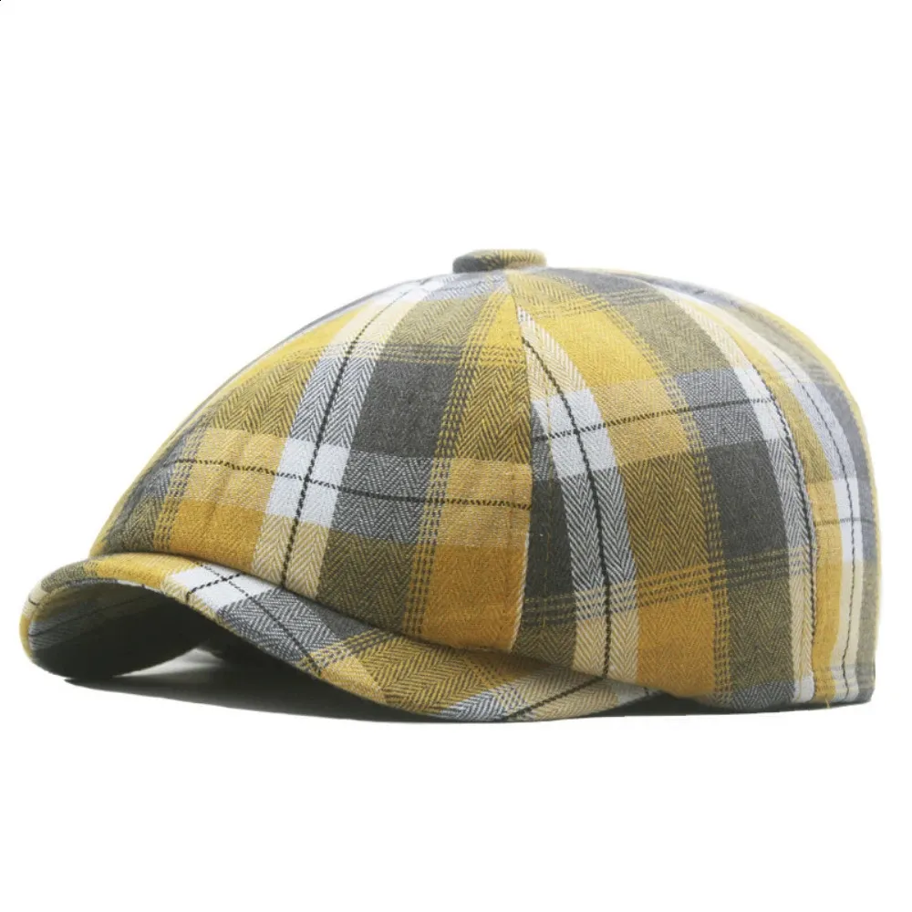 HT4183 Womens Octagonal Checkered Mens Flat Hat Spring and Summer Beret 240912_voghion.com