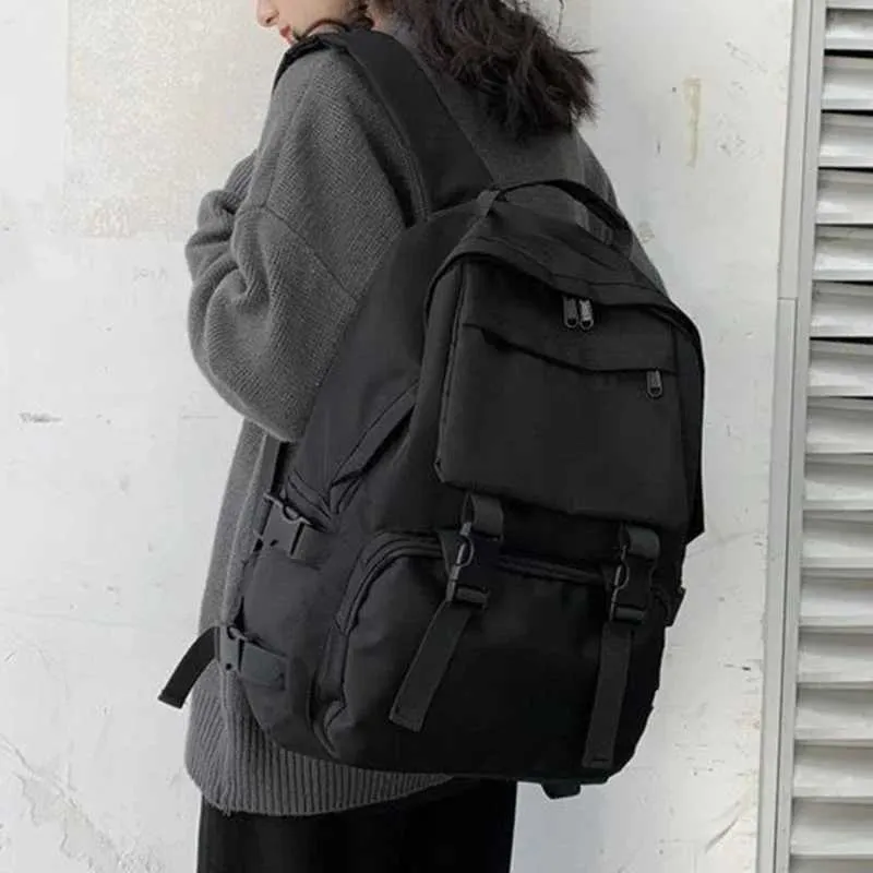 Simple Backpacks Large Capacity Travel Bag Solid Haruku Student Schoolbag Backpack Women Man Unisex High_voghion.com