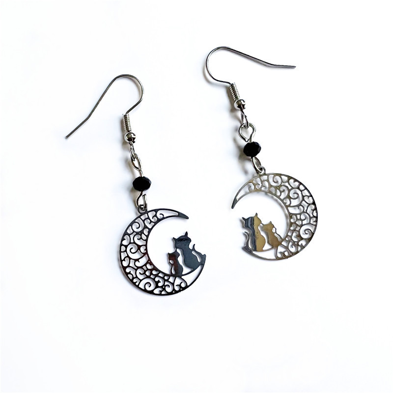 Orecchini in argento luna gattino ciondolo luna gatto orecchini da donna semplici orecchini temperamento personalità mezzaluna cava_voghion.com