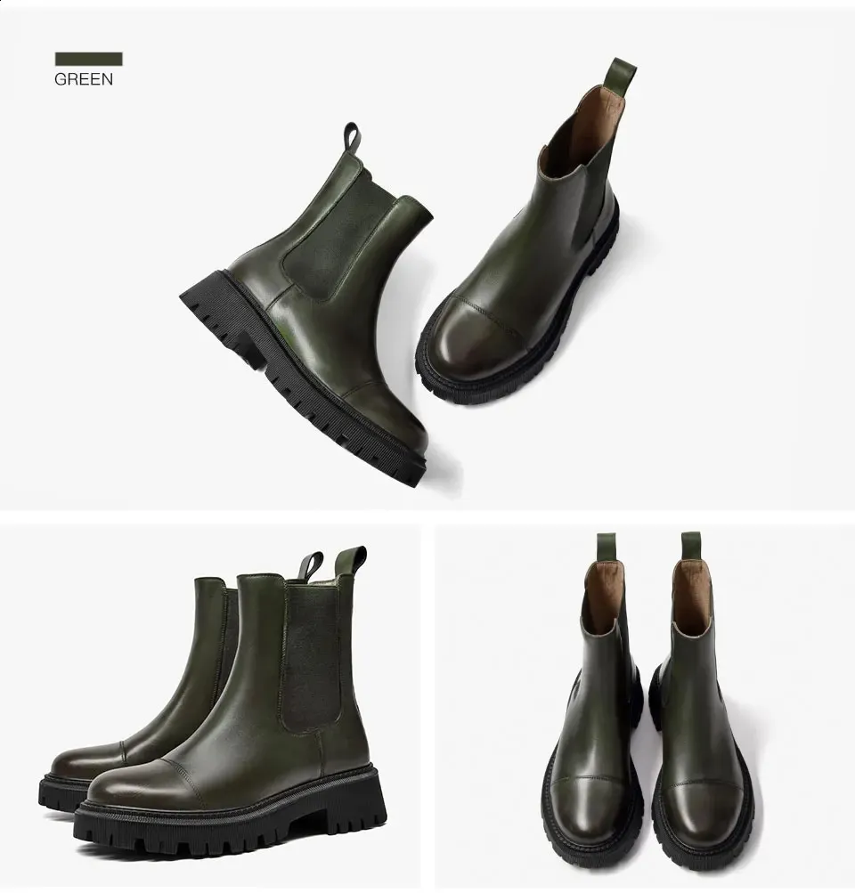 Ankle Platform Boots Women Denim Leather Round Toe Thick Soled_voghion.com