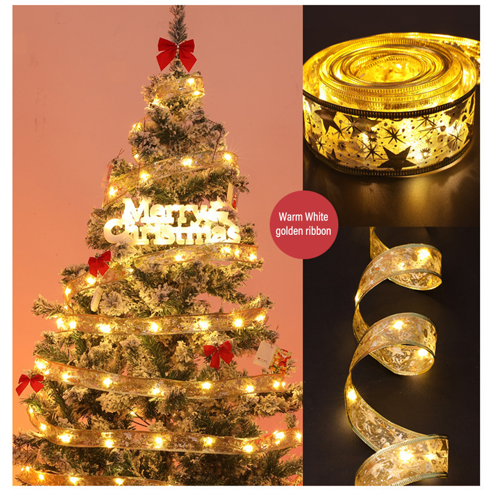LED-ljusslinga för julband, kopparfärgad 5 cm bred tråd, batteridriven julgran, bröllopssovrum, presentaskdekoration_voghion.com