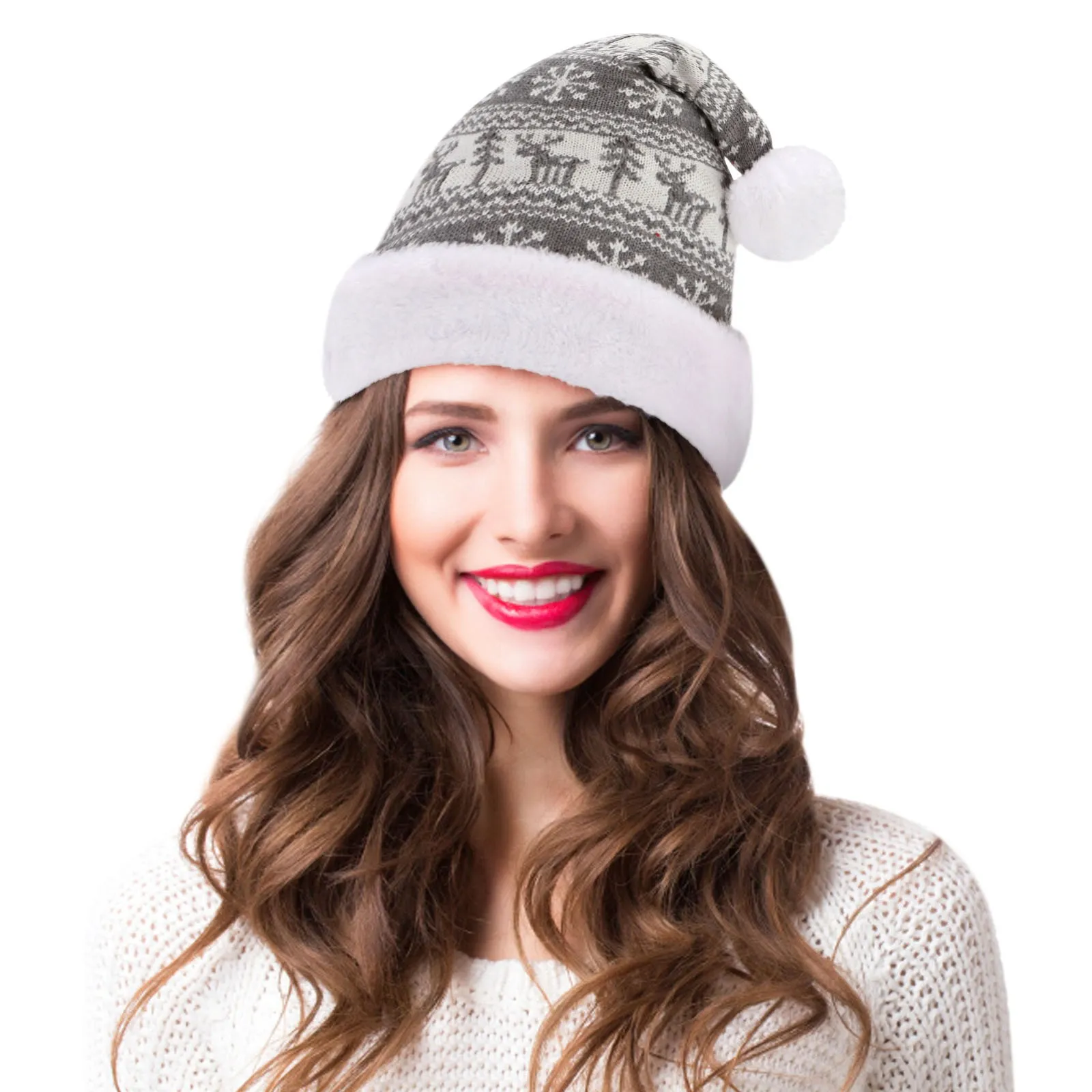 Chapeaux Écharpes Ensembles Casquettes de baseball Chapeau enroulable Hiver Noël Laine Cerf Neige Flanelle Adulte Tricoté Casquette de baseball Soutien_voghion.com