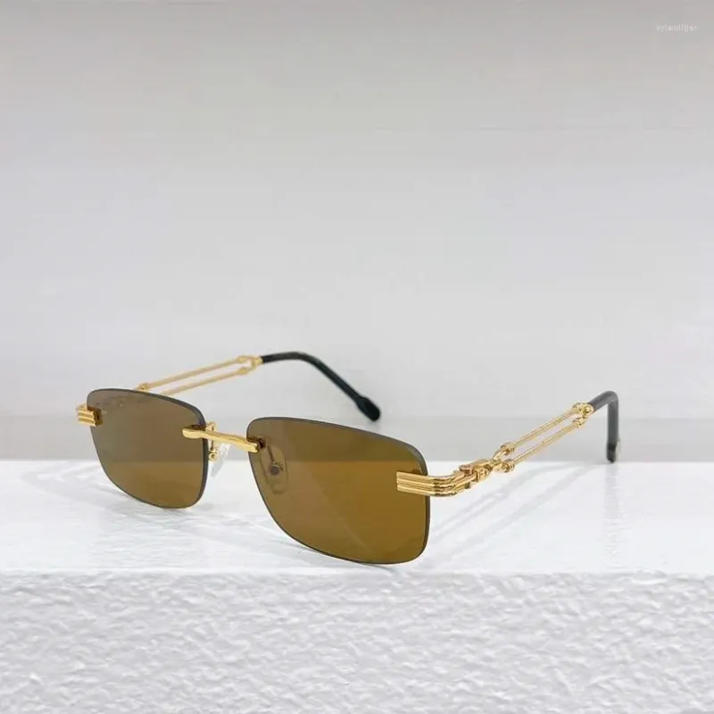 Vintage Rectangle Rimless Sunglasses For Men And Women Premium_voghion.com