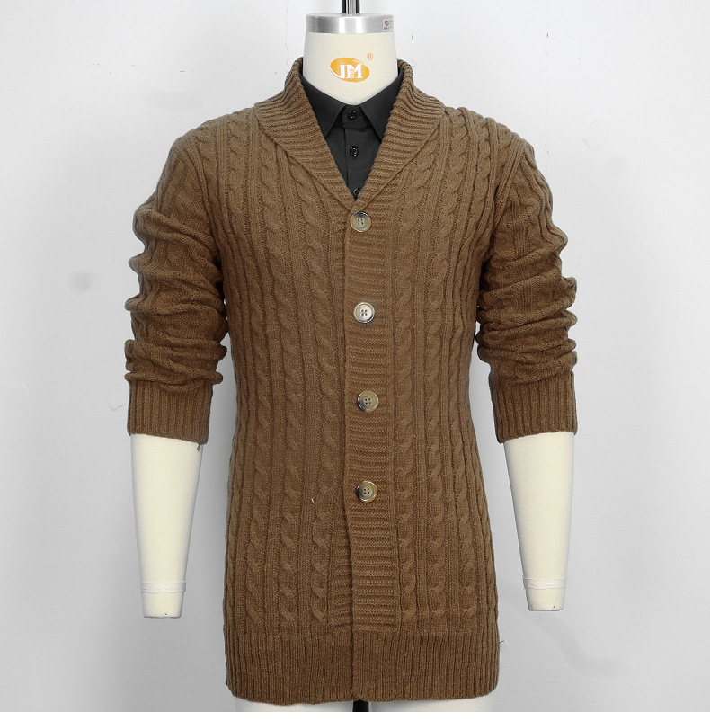 Pull mi-long en maille pour homme avec cardigan torsadé à aiguille épaisse et veste en laine SY0107_voghion.com