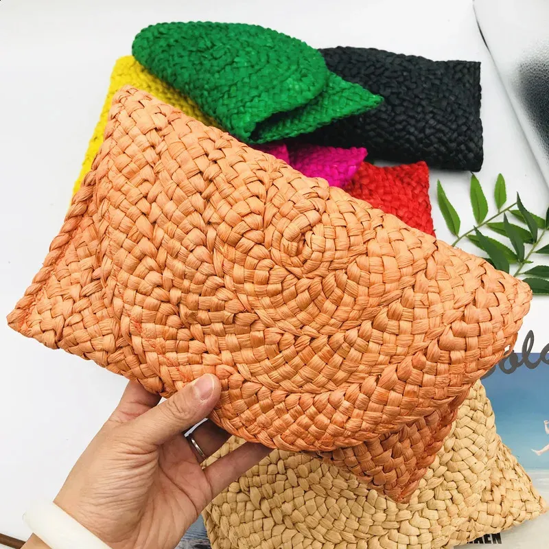 Modische, handgefertigte Maisschalen-Geldbörse aus Stroh für Damen, Sommer-Umschlag, mehrfarbig, Strandurlaub, gewebte Tasche, Geldbörse für Damen_voghion.com