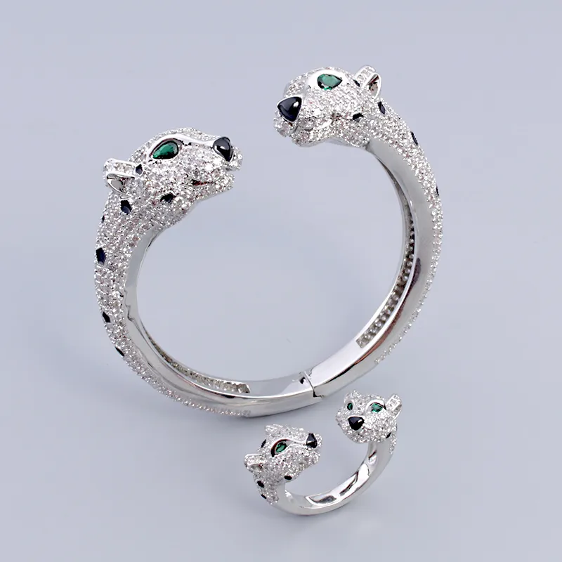 sier Gold Double Headed Leopard Torque Square Dia Bracelet Designer Bangle Gear Jewelry Femme Set Women Men Couple_voghion.com