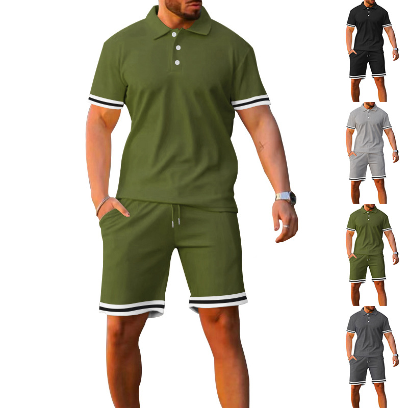 2024Cross-border Summer European And American Lapel Collar Short-sleeved Shorts Two-piece Set Sports And Leisure Men's Suit_voghion.com