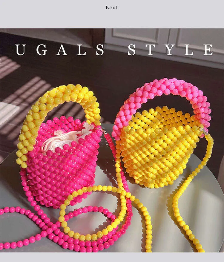Mini Beaded Shoulder Bag For Women, Handmade Candy Colour Handbag_voghion.com