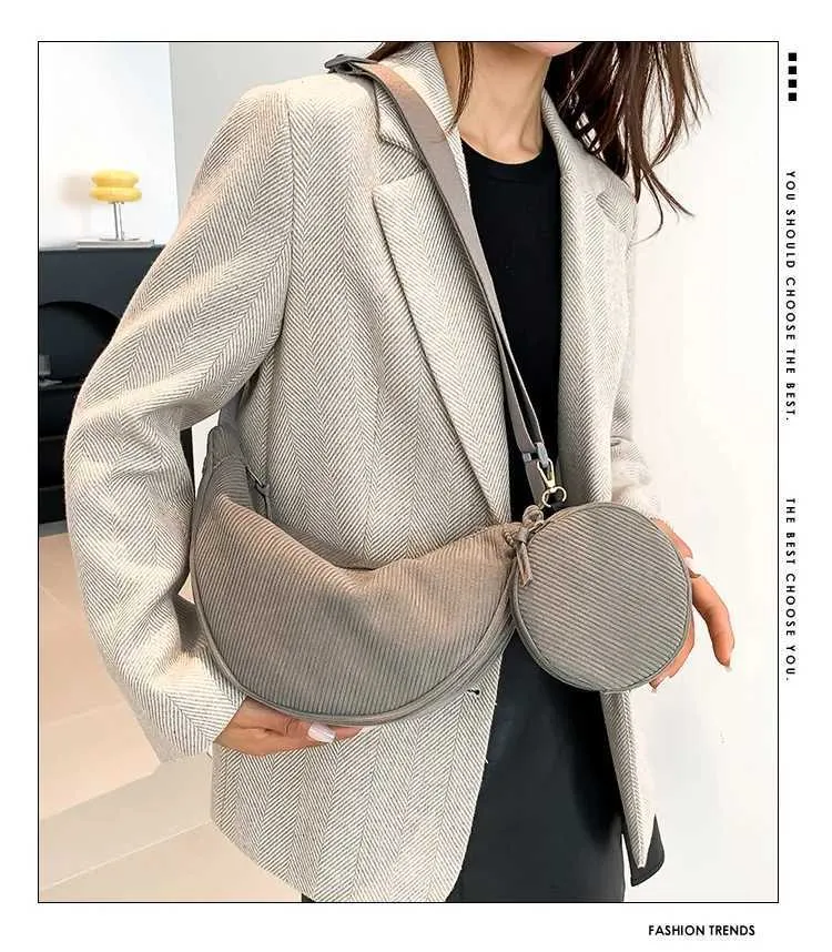 Borsa a tracolla casual in velluto a coste da donna Hobos, semplice, tinta unita, borsa a tracolla da donna, versatile, da pendolare_voghion.com