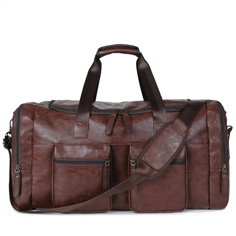 PU Leather Foldable Duffle Suit Travel Waterproof Large Lage Weekend Portable Flight Bag Handbag for Men Women 240802_voghion.com