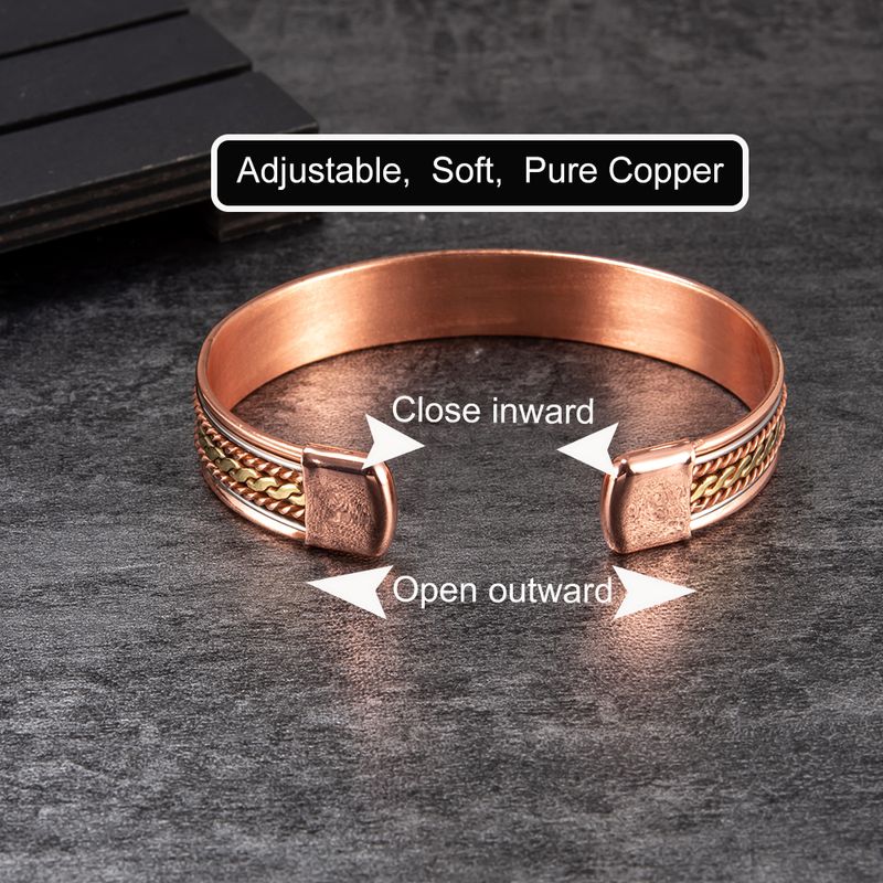 Meathly Pure Copper Magnetic Bracelets Adjustable Cuff Twisted Bangles 12mm Wide Health Energy High Magnet Jewelry Men_voghion.com