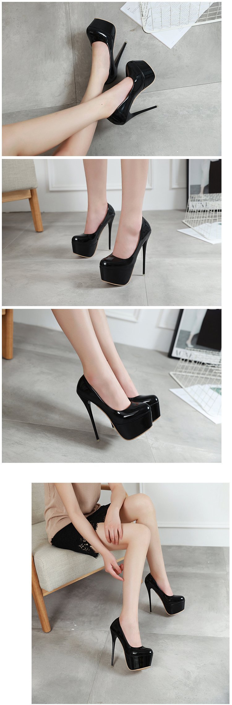 Große Damenschuhe, Super Color Blocking Sexy Slim High Heels, Wasserdichtes Plateau 35-42_voghion.com