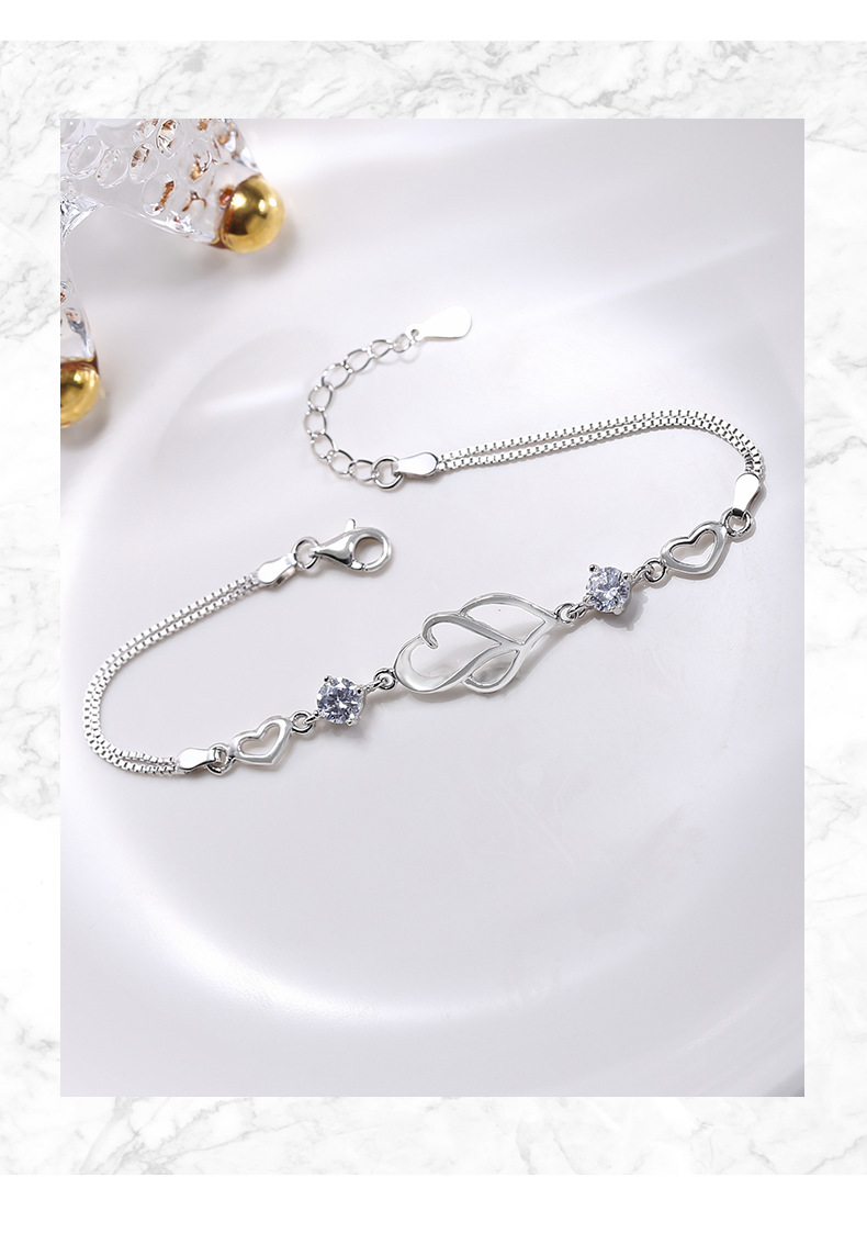 Prezzo speciale Wanying Double Bracelet S Argento puro giapponese e coreano a forma di cuore Internet Red Jewelry Gift_voghion.com