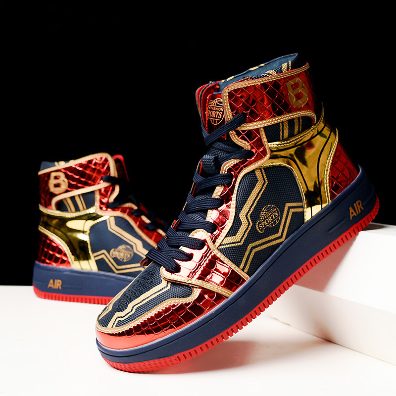 European couple's anime co-branded shoes, shiny foreign trade hits, high-top casual sneakers, thick soled shoes, men's shoes