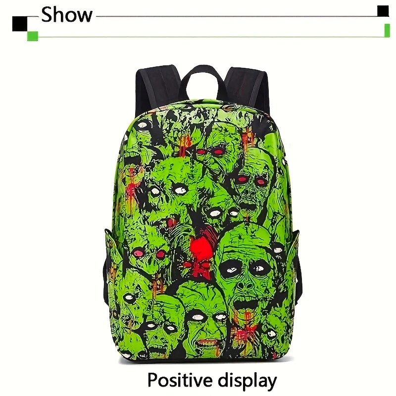 Ghost Skull Print Luminous Horror Night Computer Laptop Backpack Halloween Canvas School Bag for Carnival Mardi Gras_voghion.com