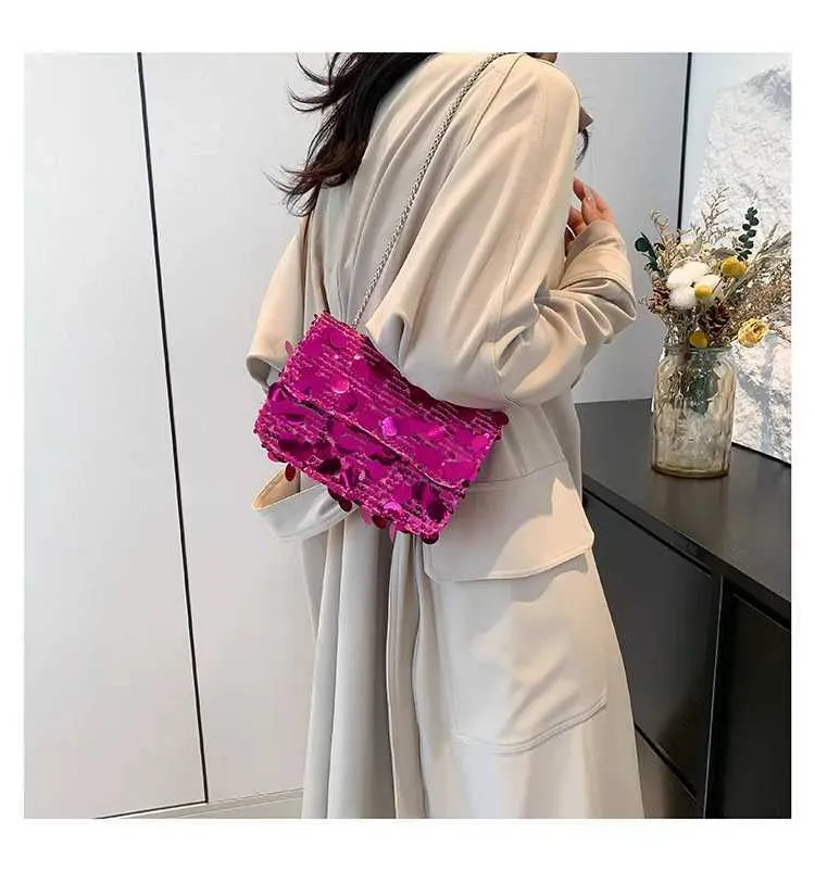 Sequined Shoulder Bag For Women Shiny Glossy Square Chain Bag_voghion.com