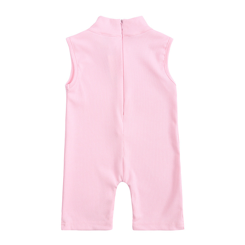 Mutter & Kinder Mädchen Sommer Ins Baumwolle gestreiften halbhohen Kragen elastischen Overall kleine und mittlere Kinder ärmellose Kleidung Großhandel Agent_voghion.com