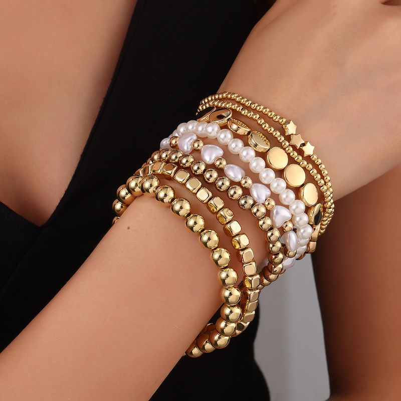 Bohemian Style Women's Multi Layer Beaded Set Personalized Copper Beads Pearl Design Niche Stacking Bracelet_voghion.com