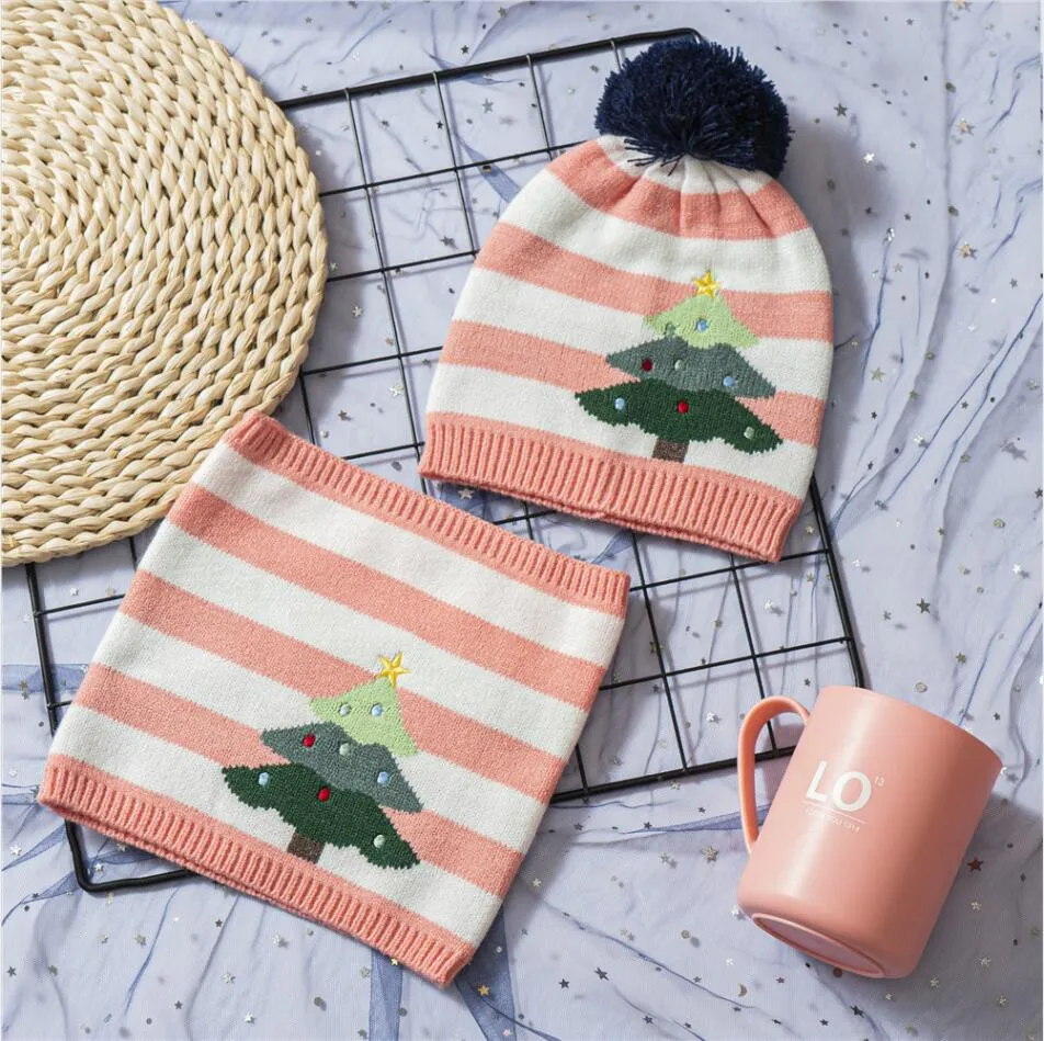 Presente de Natal Quente Gorro Chapéu Conjunto de Duas Peças Bebê Menino e Menina Crianças Quentes Malha Chapéu de Inverno Cachecol de Pescoço para 1-5 Anos_voghion.com