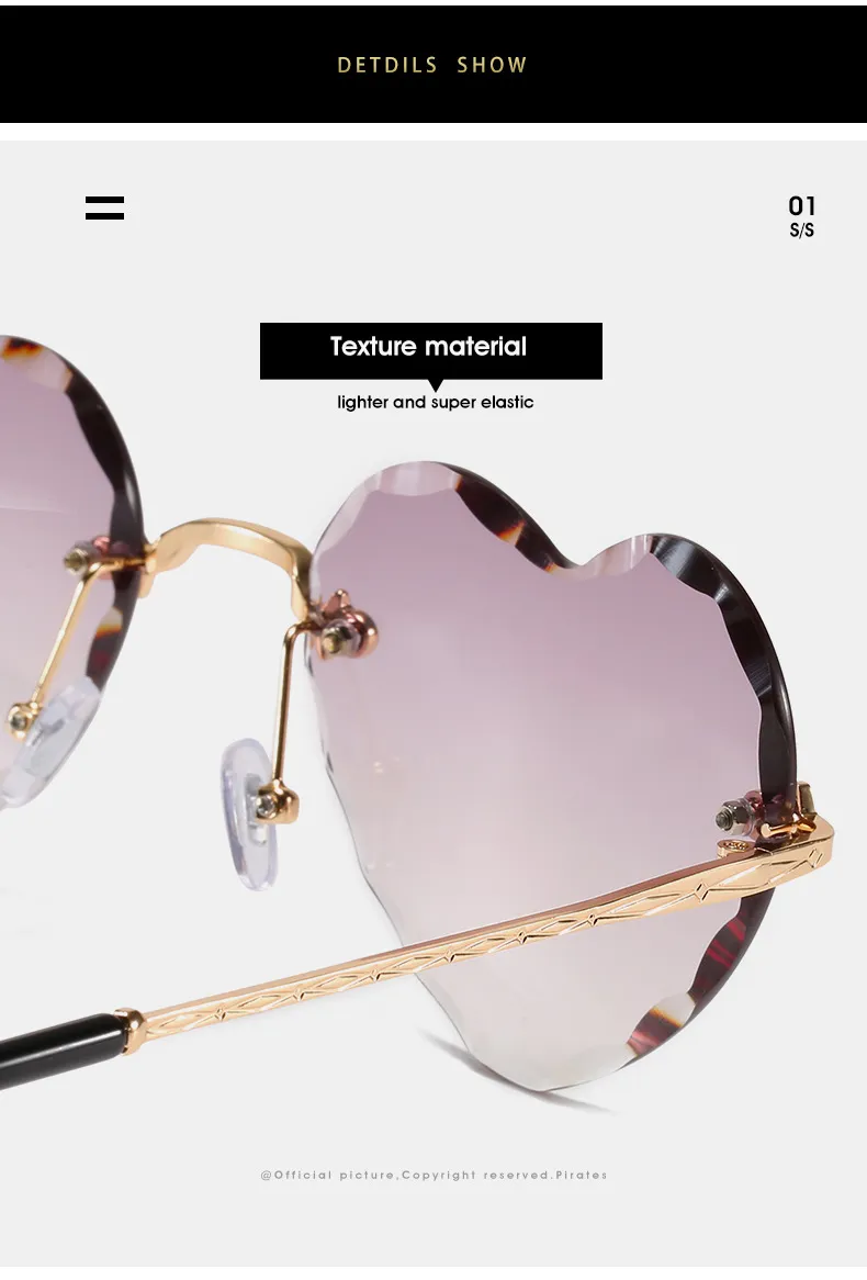 Hartvormige zonnebril dames randloze cat eye designer bril_voghion.com