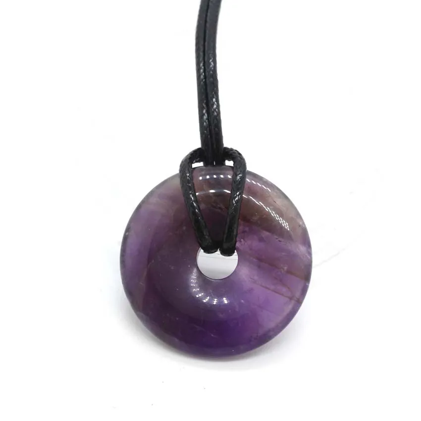 Colliers pendentifs KFT 30 mm Cercle Donut Naturel Guérison Cristal Quartz Collier Lapis Lazuli Opale Pierre Amulette Porte-Bonheur_voghion.com