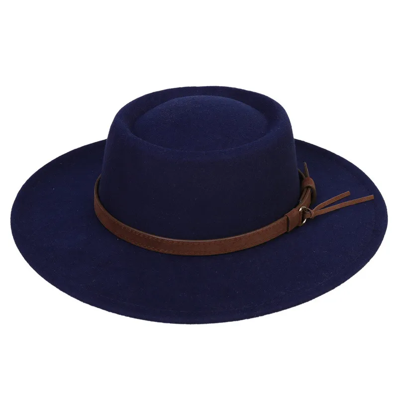 Wide Brim Hats Autumn And Winter Chain Flat Fedora Hat Women Monochromatic Jazz Top British Retro Panama Wholesale_voghion.com