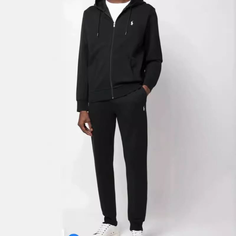 Men's Clothing Classic Zipper Cardigan Trendy Plus Velvet Sweater Suit Drawstring Hooded Customizable Print Two Piece Suit