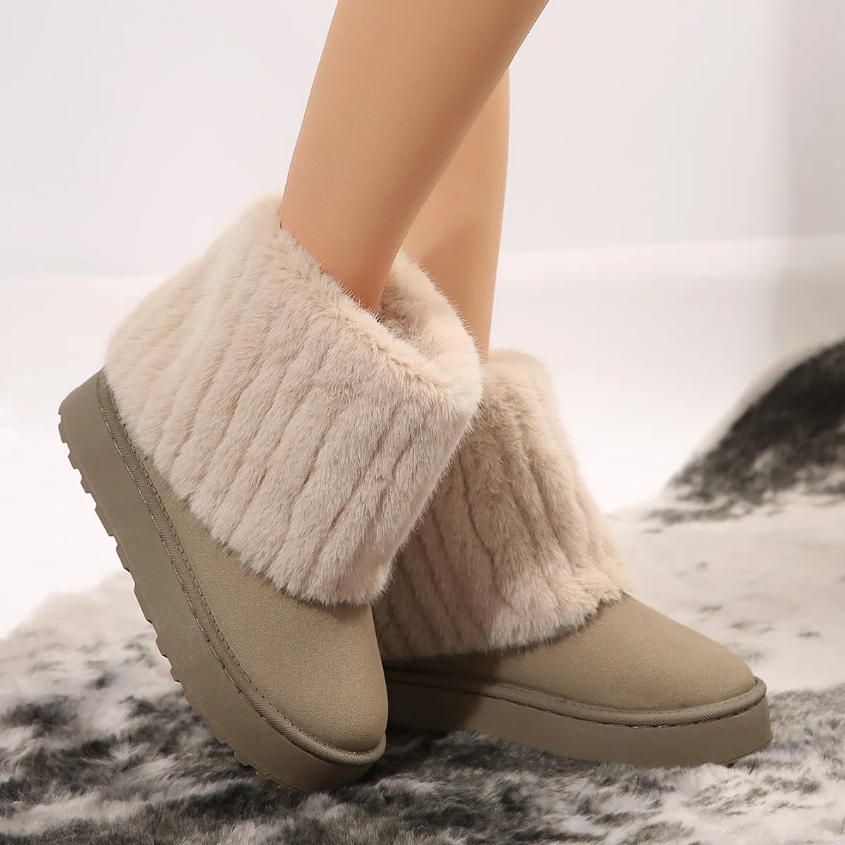 free shipping new designer men womens snow winter warm fur shoes cotton with round toe and furry cuffs midsole boots_voghion.com