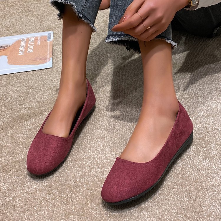 large Size Women's Shallow-mouth Shoes New Comfortable Flat-soled Suede Slip-on Women's Shoes In Stock_voghion.com