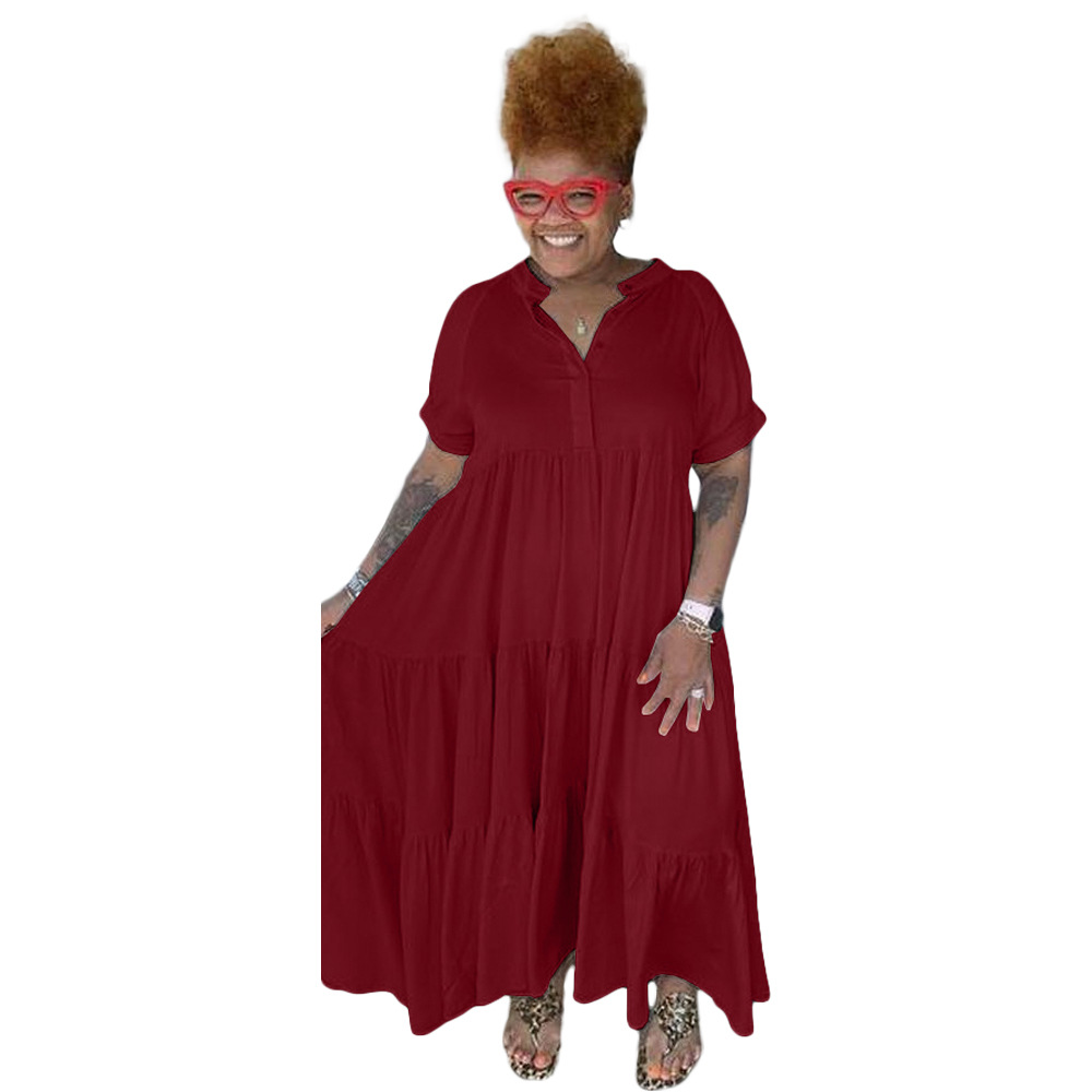 Abito con risvolto casual con bottoni alla moda da donna taglie forti_voghion.com