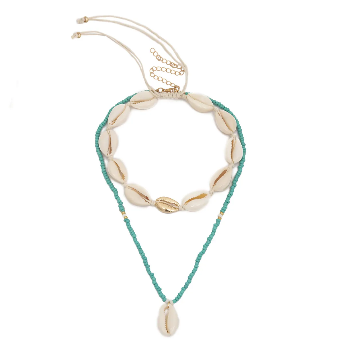 Collier ras du cou en coquillage pour femme, chaîne tendance, pour l'été, la plage, fait à la main, double couche de perles de rocaille, pendentif conque_voghion.com