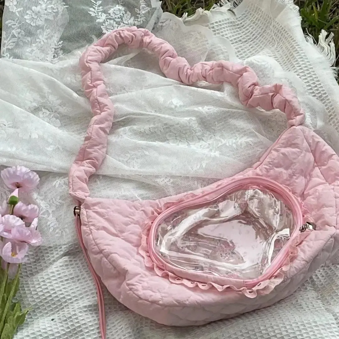 Miyaagwa Cloud Lace Pain Süße Tasche Transparent Unterarm Lässig Plissee Crossbody Hobo Taschen 240731_voghion.com