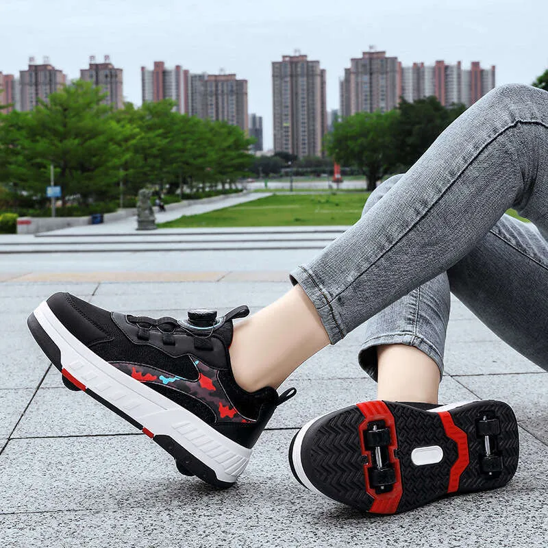 Kids Roller Skate Shoes Boys Girls Fashion Casual Runaway 4 Wheels Deformation Sneakers Adults Teenagers Children_voghion.com