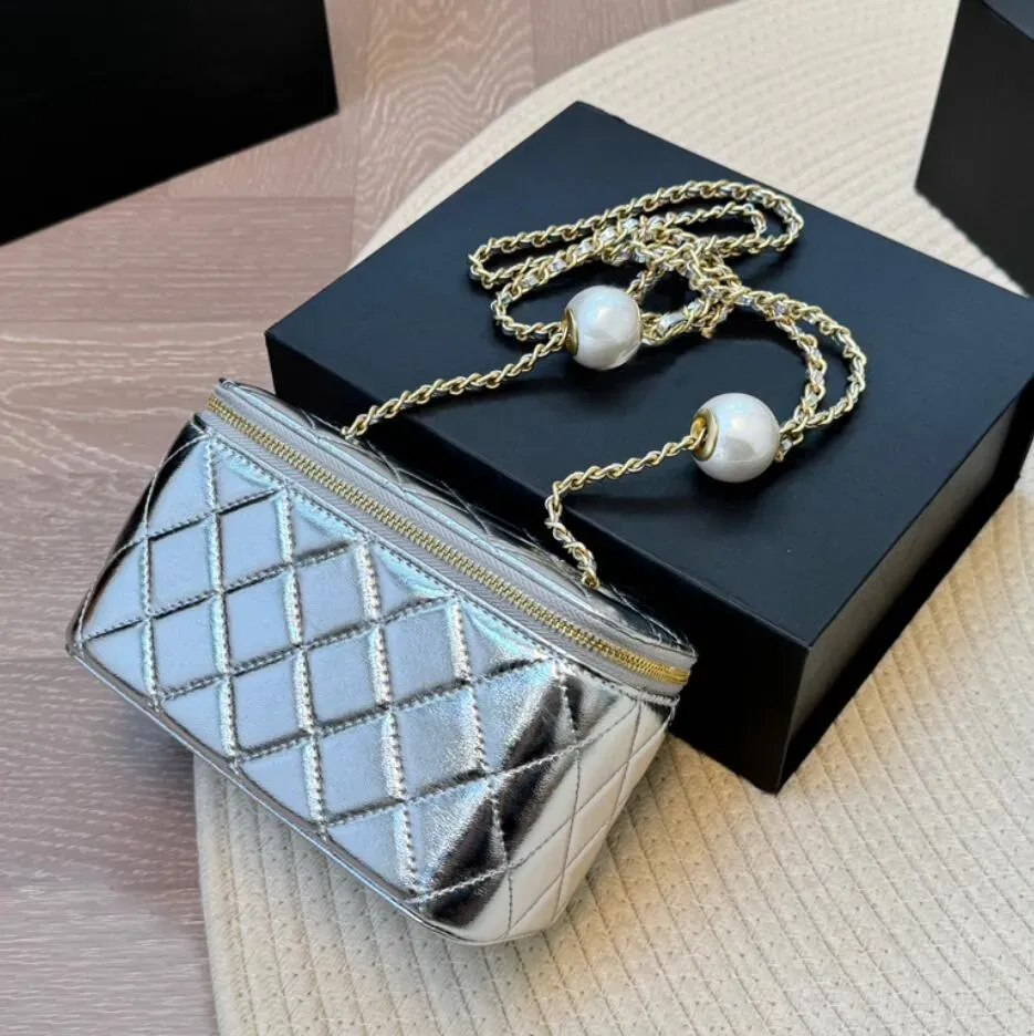 Lambskin Pearl Ball Quilted Makeup Vanity Box Bags Black White Pink Sier Crossbody Card Holder Large Capacity_voghion.com