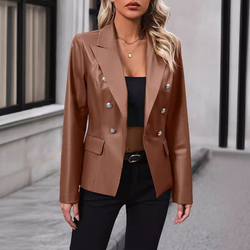 Giacca da motociclista in pelle PU con doppio petto da donna_voghion.com