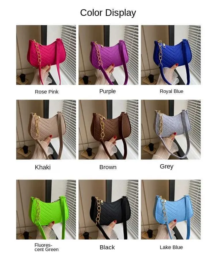 Mini borsa a tracolla da donna alla moda in feltro, design di alta qualità, borsa da ascella, bellissimo portafoglio, borsa a sella a mezzaluna 2024_voghion.com