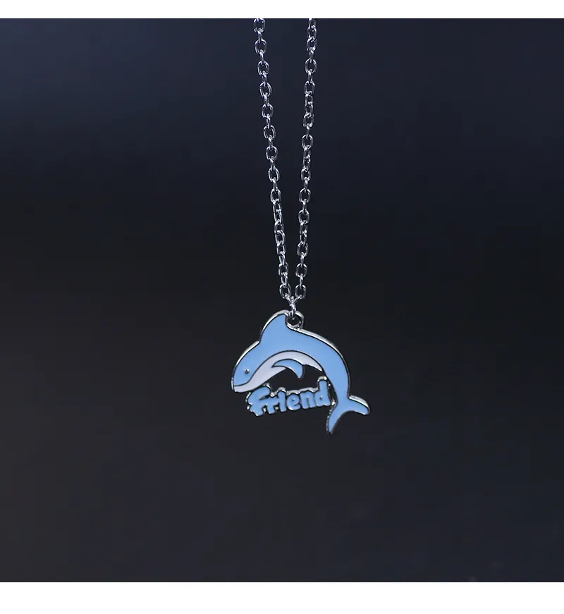 Pendant Necklaces 2PCS Cartoon BFF Couple Avocado Butterfly Dolphin Friends Chains Pandent Necklace Fashion Kids_voghion.com