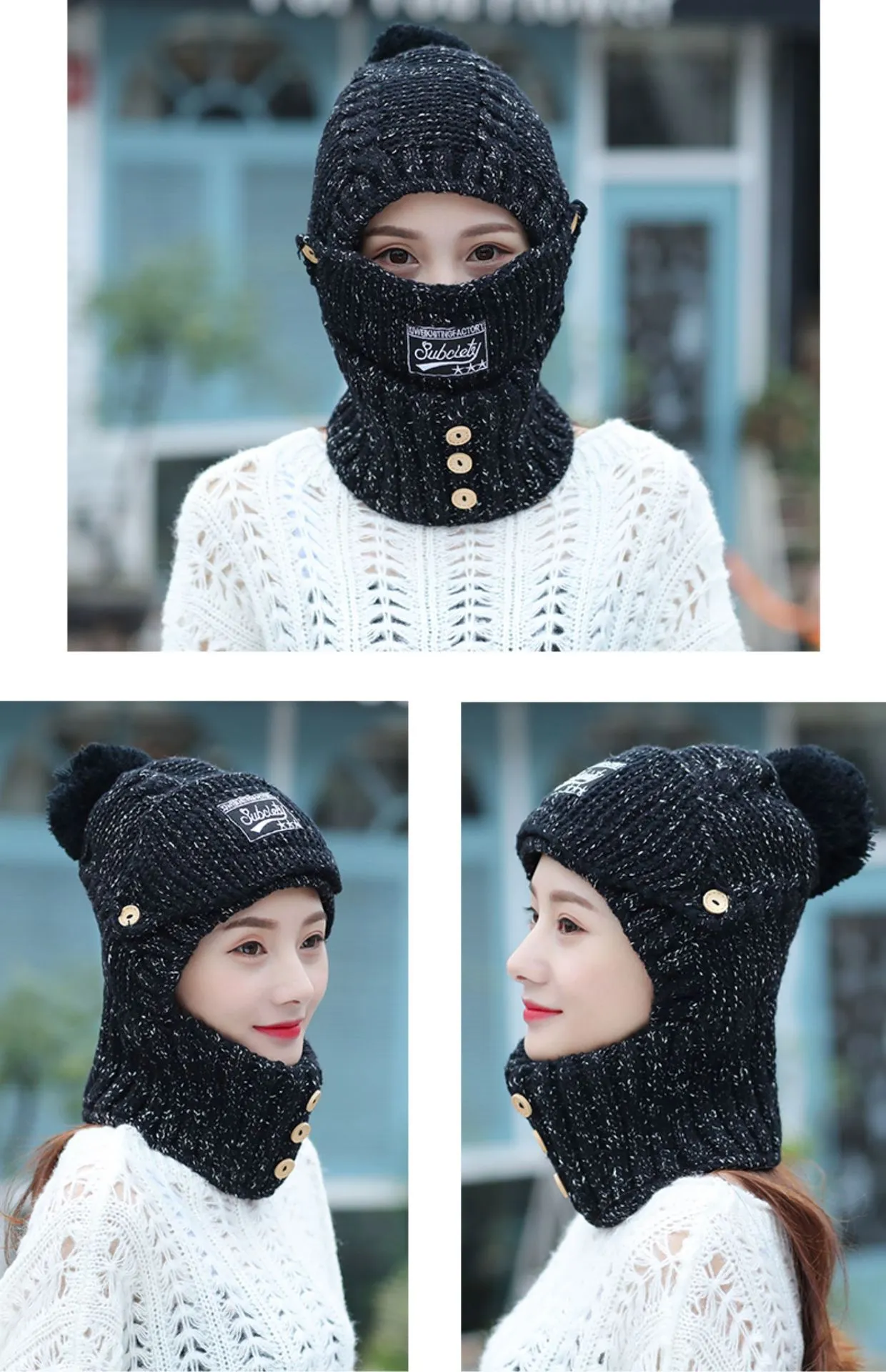 Ensemble bonnet écharpe balaclava tricoté pour hiver chaud_voghion.com